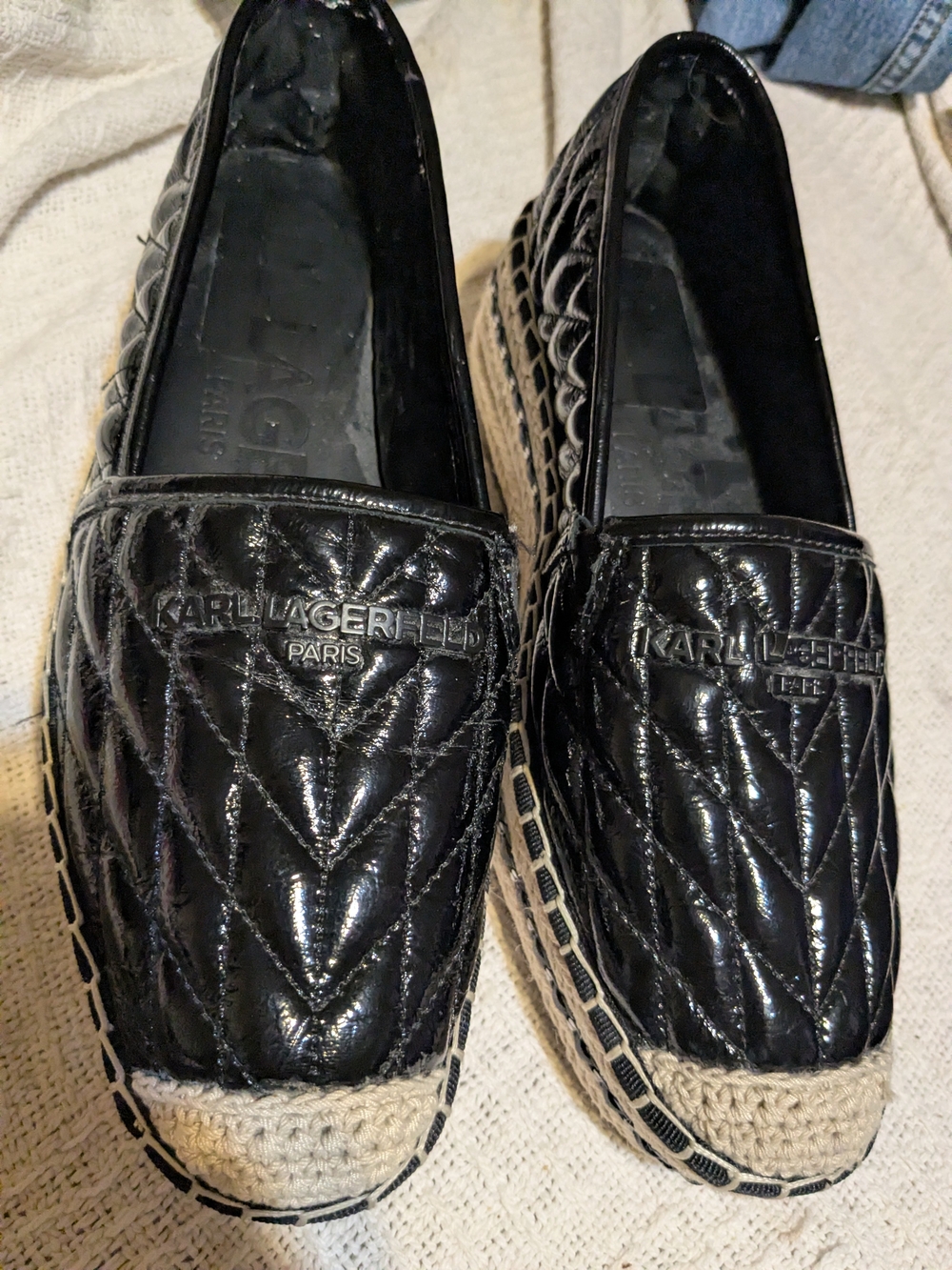 Karl Lagerfeld Paris Black Women's Desta Slip-On Espadrille Platform Flats 6.5B